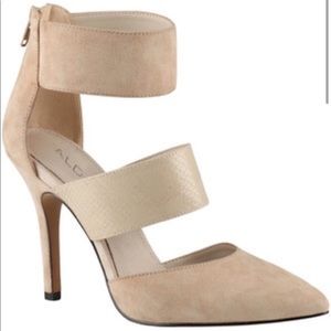 Aldo Gweasen Nude Suede Leather Strap Zipper Heels Size 6